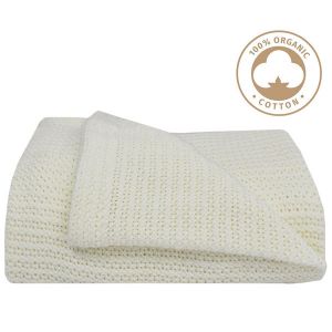 Living Textiles Organic Bassinet/Cradle Cellular Blanket Natural White