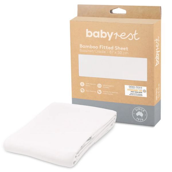 BabyRest Bamboo Cradle Fitted Sheet 87 x 50cm White