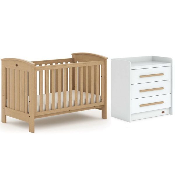 Boori Casa Cotbed V19 Almond with dropside Breathable Rolled Foam Mattress Boori neat3 Drawer Chest V19 Barley Almond