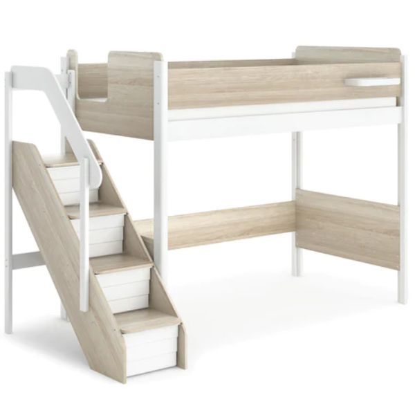 Boori Kids Natty King Single Loft Bed with Storage Staircase Barley White Oak