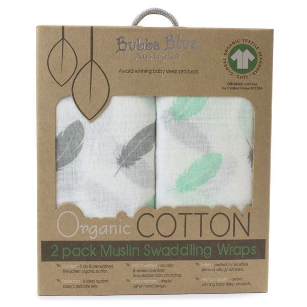 Bubba Blue New Feathers Organic Cotton 2pk Muslin Wraps