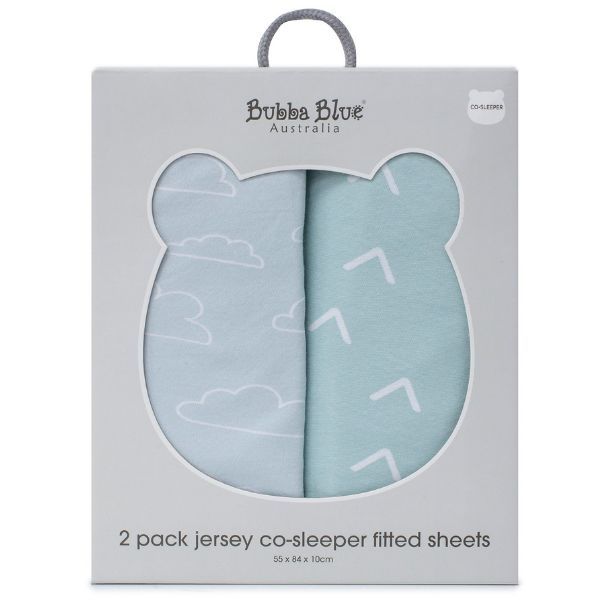 Bubba Blue Nordic Jersey Co sleeper Fitted Sheets Dusty Sky Mint 2pk