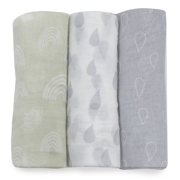 Bubba Blue Nordic Muslin Wrap 3pk Grey Sand