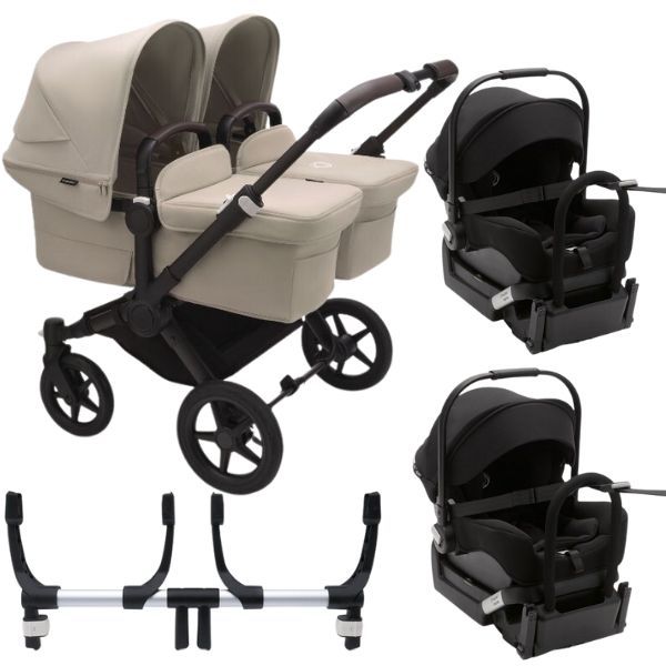 Bugaboo Donkey 5 Twin Stroller Black Desert Taupe Desert Taupe TRAVEL SYSTEM includes 2 Bugaboo Turtle car seats with base adaptors