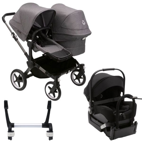 Bugaboo Donkey 5 Duo Stroller Grey Melange TRAVEL SYSTEM includes Bugaboo Turtle car seat with base adaptors