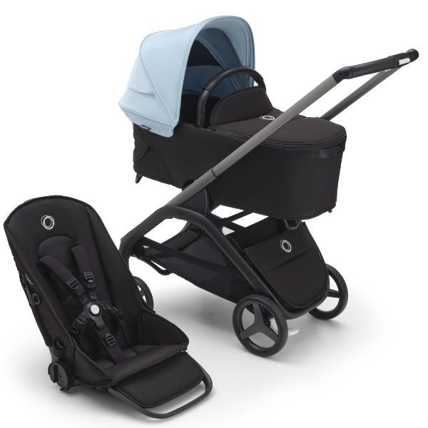Bugaboo Dragonfly Complete Pram GRAPHITE MIDNIGHT BLACK SKYLINE BLUE Bassinet