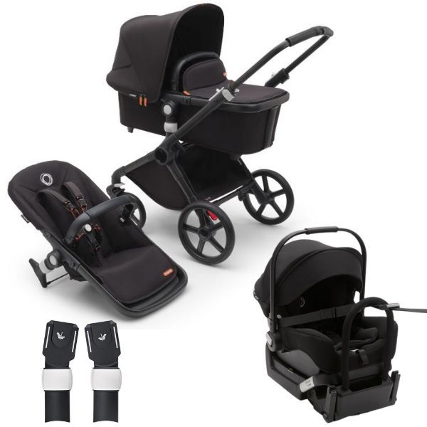 Bugaboo Fox Cub Complete Pram Black Midnight Black Midnight Black TRAVEL SYSTEM includes Bugaboo Turtle car seat with base adaptors