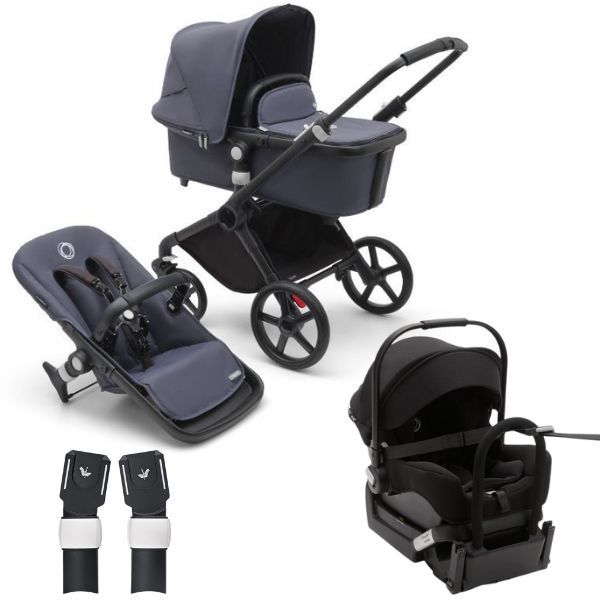 Bugaboo Fox Cub Complete Pram Black Stormy Blue Stormy Blue TRAVEL SYSTEM includes Bugaboo Turtle car seat with base adaptors