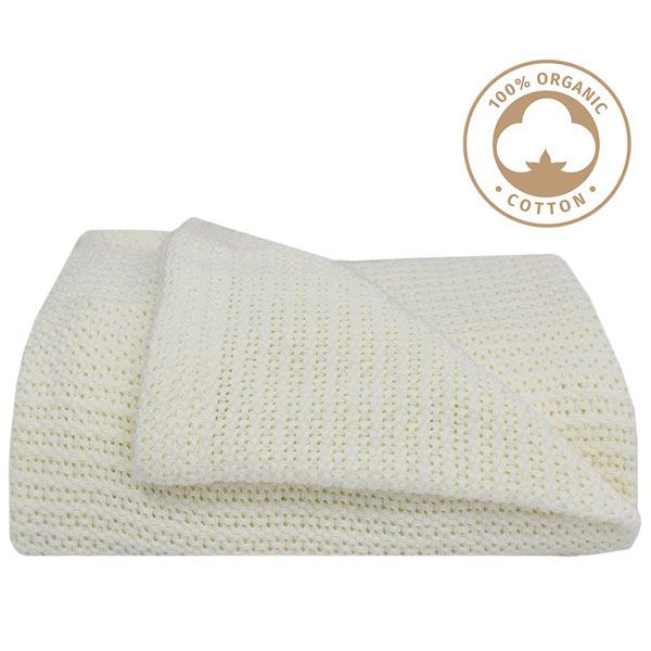 Living Textiles Organic Bassinet Cradle cellular Blanket Natural White