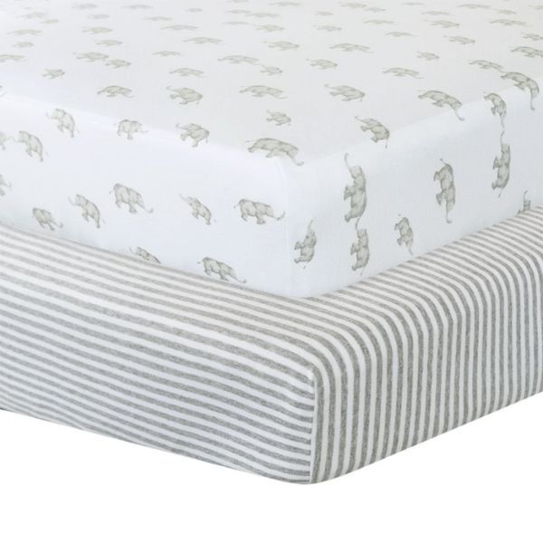Living Textiles Jersey Compact Cot Fitted Sheet 2pk Watercolour Elephant