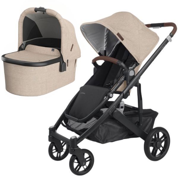 UPPAbaby Cruz V2 LIAM Oat Melange Carbon Frame Chestnut Leather Bassinet V2