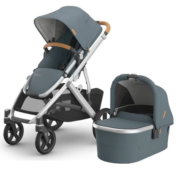 UPPAbaby Vista V3 Pram with Bassinet CALLUM Stone Blue Silver Frame Sand Leather