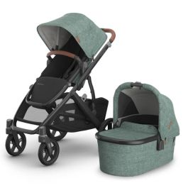 UPPAbaby Vista V3 Pram with Bassinet GWEN Green Melange Carbon Frame Saddle Leather