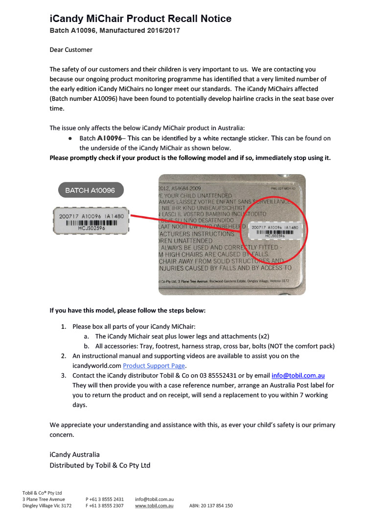 MiChair Recall